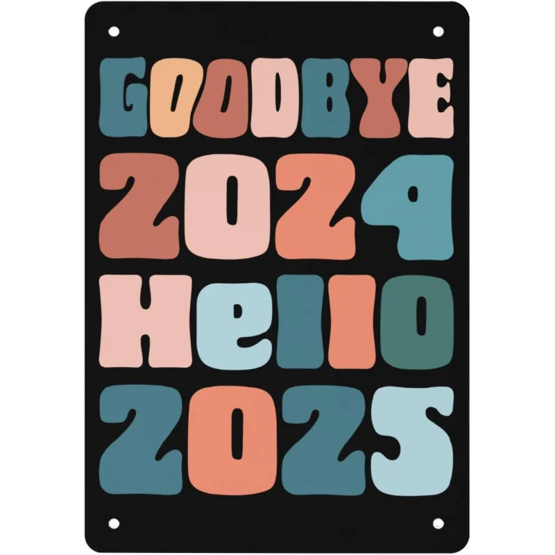 

Goodbye 2024, hello 2025, Happy New Year and Christmas. Iron logo art wall decoration, iron sheet painting 30x20x2cm