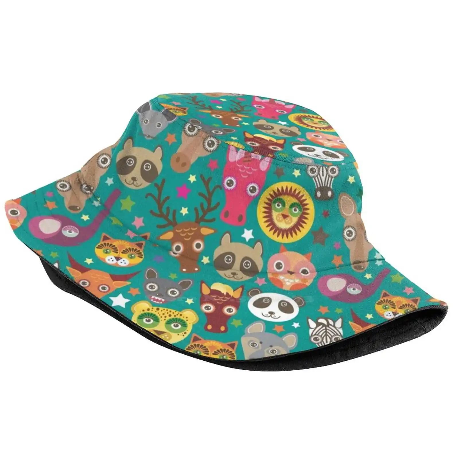 Funny Animals Muzzle Lion , Kangaroo , Horse , Bear , Mouse , Raccoon Print Bucket Hats Sun Cap Lion Kangaroo Baby Horse Bear