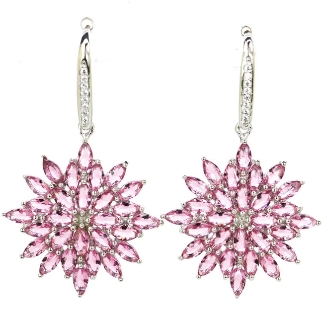 

925 Solid Sterling Silver Earrings 41x26mm Ravishing 7.9g Iolite Kunzite Peridot Tourmaline Topaz Amethyst CZ Woman's Party