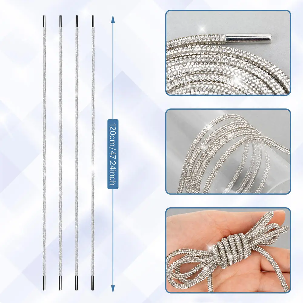 120 Cm Rhinestone Shoelaces Trim Luxury Diamond Shoe Lace Drawstring Sneaker Bright String Glitter Round Crystal Rope Decoration