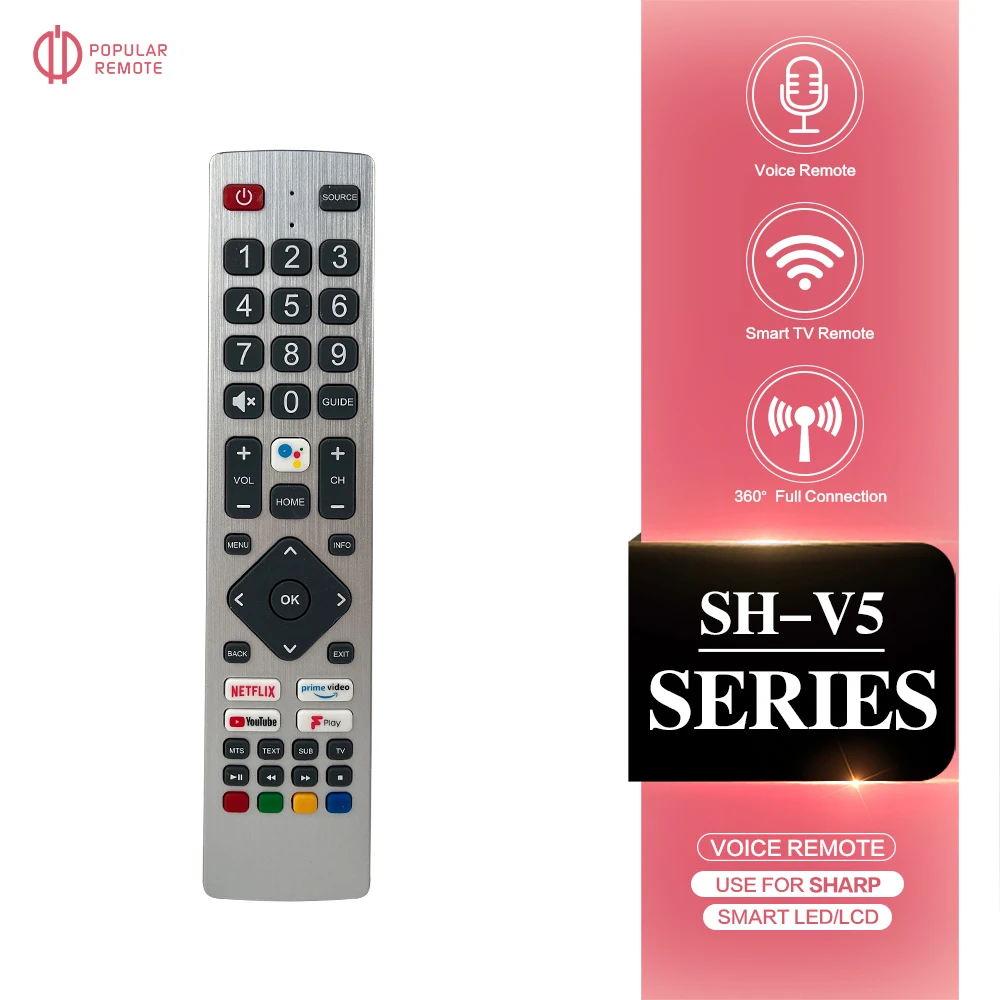 Controle remoto para smart tv, função de voz, para sharp aquos shw/rmc/0134, netflix, prime, youtube, f-play