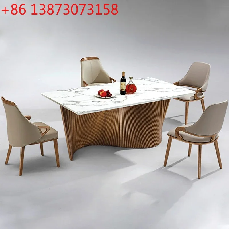 

Rectangle Nordic light luxury marble rock slab dining table and chair combination modern simple household small apartment solid