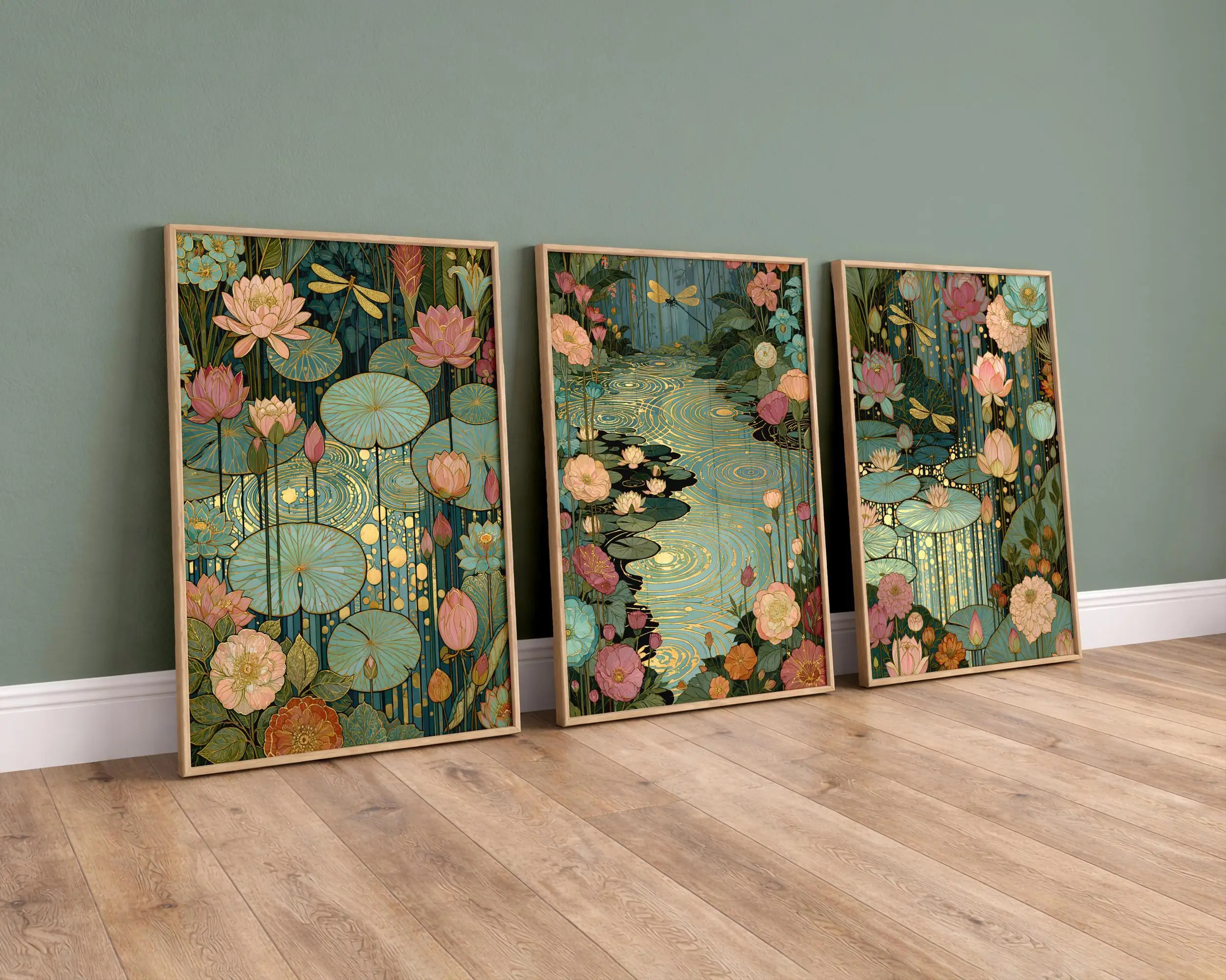 Classic Water Lily Natural Lotus Pond Poster Botanical Nouveau Floral Prints Canvas Painting Wall Picture Home Living Room Decor