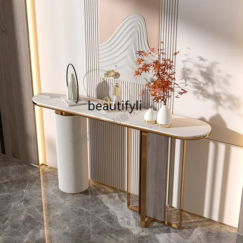 

l Light luxury rock slab end view table New Chinese entrance table is opposite the door Extremely narrow marble entrance cabinet