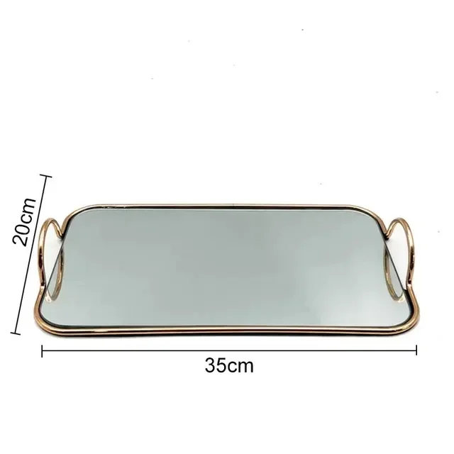 Golden Glass Mirror Tray Metal Trays Decorative Fruit Storage Plate Jewelry Necklace Display Cosmetics Organizer