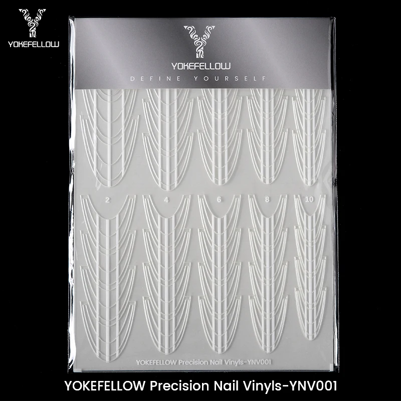 YOKEFELLOW Precision Nail Vinyls 5 Sheets 585PCS Deep Curve-shaped French Tips Stickers with Guide Self-adhesive French Stickers