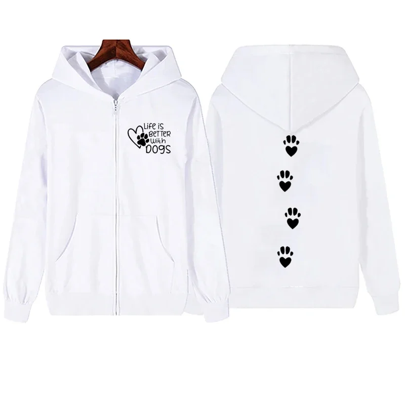 2025 المرأة الجديدة الحياة أفضل مع الكلاب رسالة قلنسوة بسحاب الخريف الشتاء عادية في الهواء الطلق جاكت رياضي معطف الصوف بلوزات