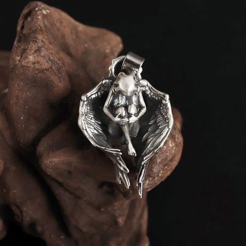 Colgante clásico de Ángel de la guarda, collar de alas de Ángel durmiente hecho a mano para hombres y mujeres, joyería para parejas, regalo de aniversario