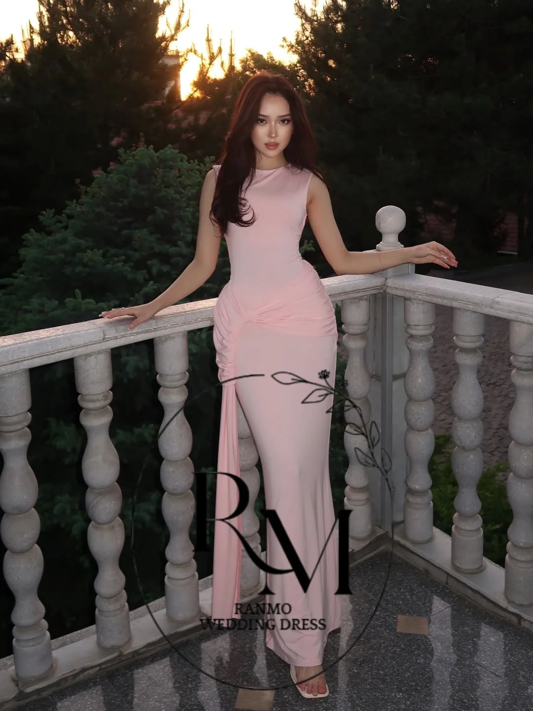 Ranmo Customized Modern 2026 Pink Mermaid O-Neck Prom Dresses Vestidos De Fiesta Pleated Corest Floor Length Evening Dresses