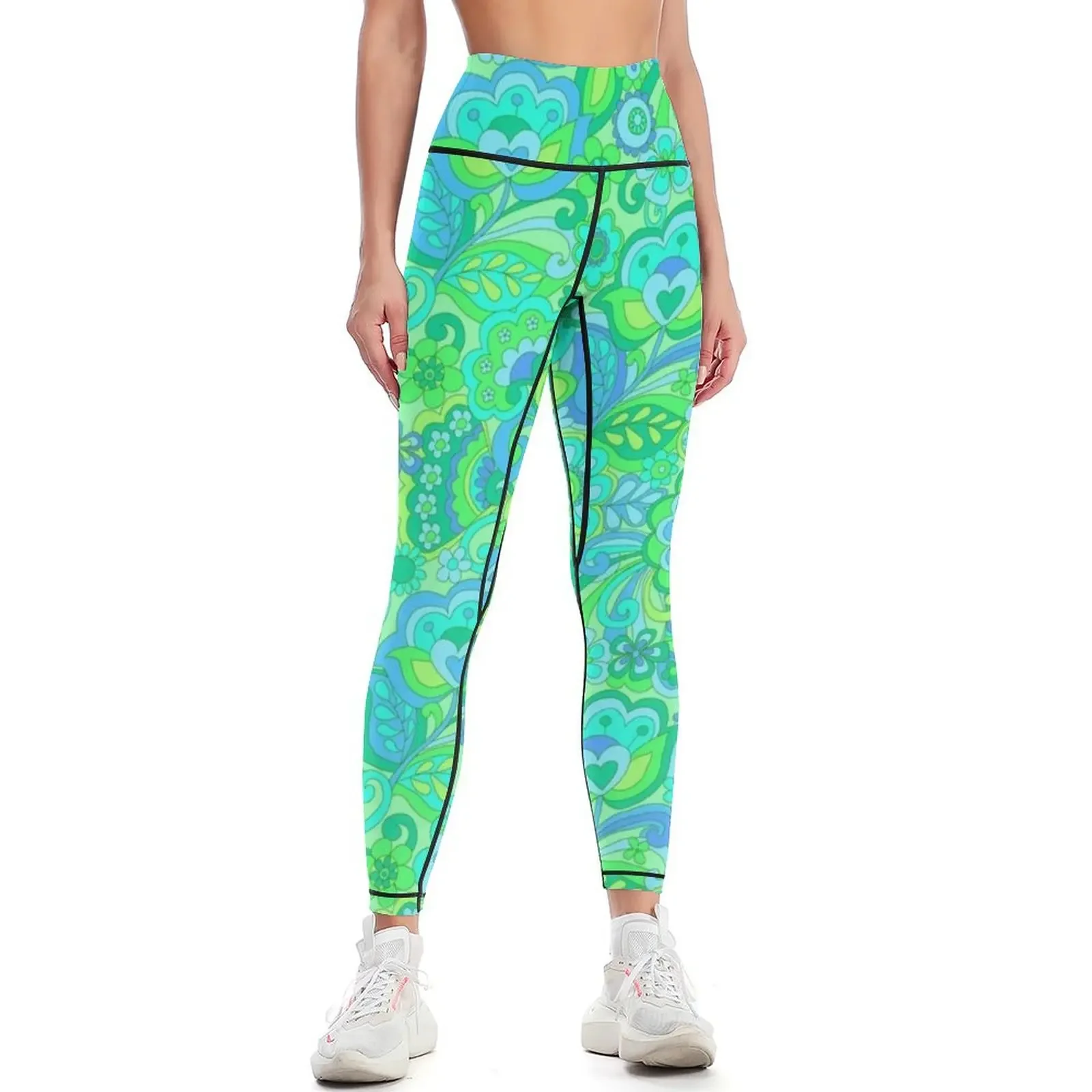 

Green Flower Power Leggings flared sporty woman push up gym womans Womens Leggings