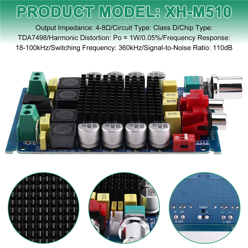 M16K-TDA7498 Class D 2X100W Dual Channel Digital Amplifier Board 2X100w Audio Stereo Amplifier Module DC 14-34V