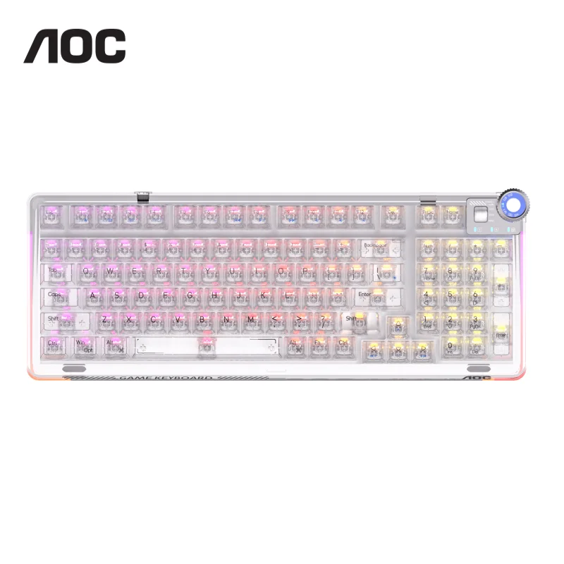 

AOC K98 Transparent Wireless Bluetooth Mechanical Keyboard Gasket RGB Swappable Game E-sports Keyboard Ice Crystal Axis 2024