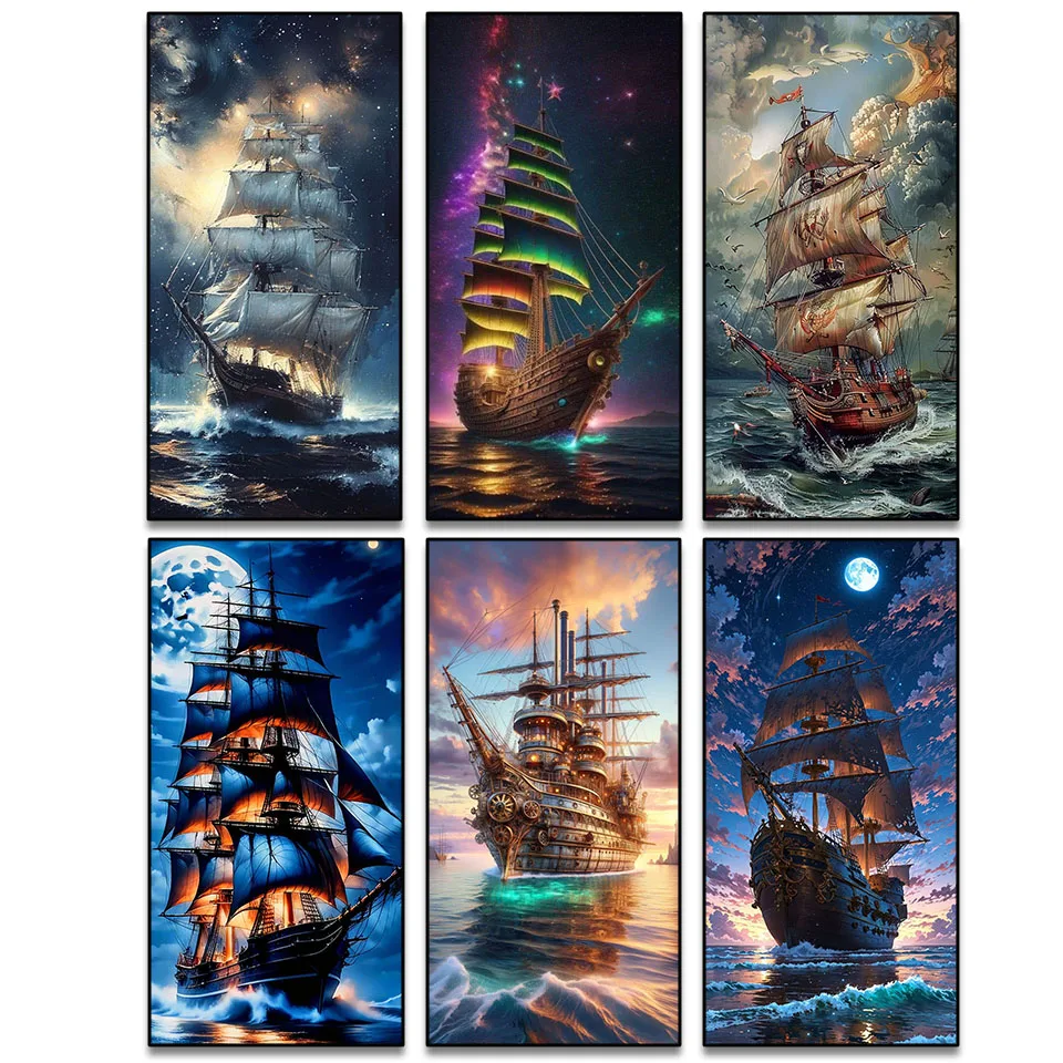 2025 Diamond Painting Art DIY Sea Sailing Scenery Diamond Mosaic Kit 5D Square Round Rhinestone Cross Stitch Home Decor Gift