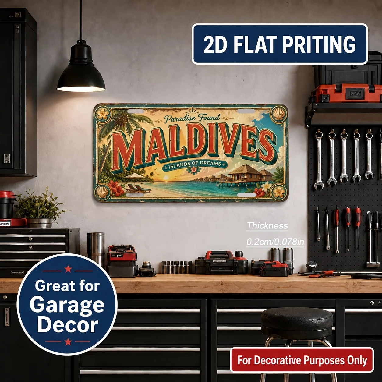 2D Flat, [2D Flat] 2D Flat, 1pc, Maldives Themed Vintage License Plate, Home Decoration, Birthday Gift, Vintage Wall Art, Indust