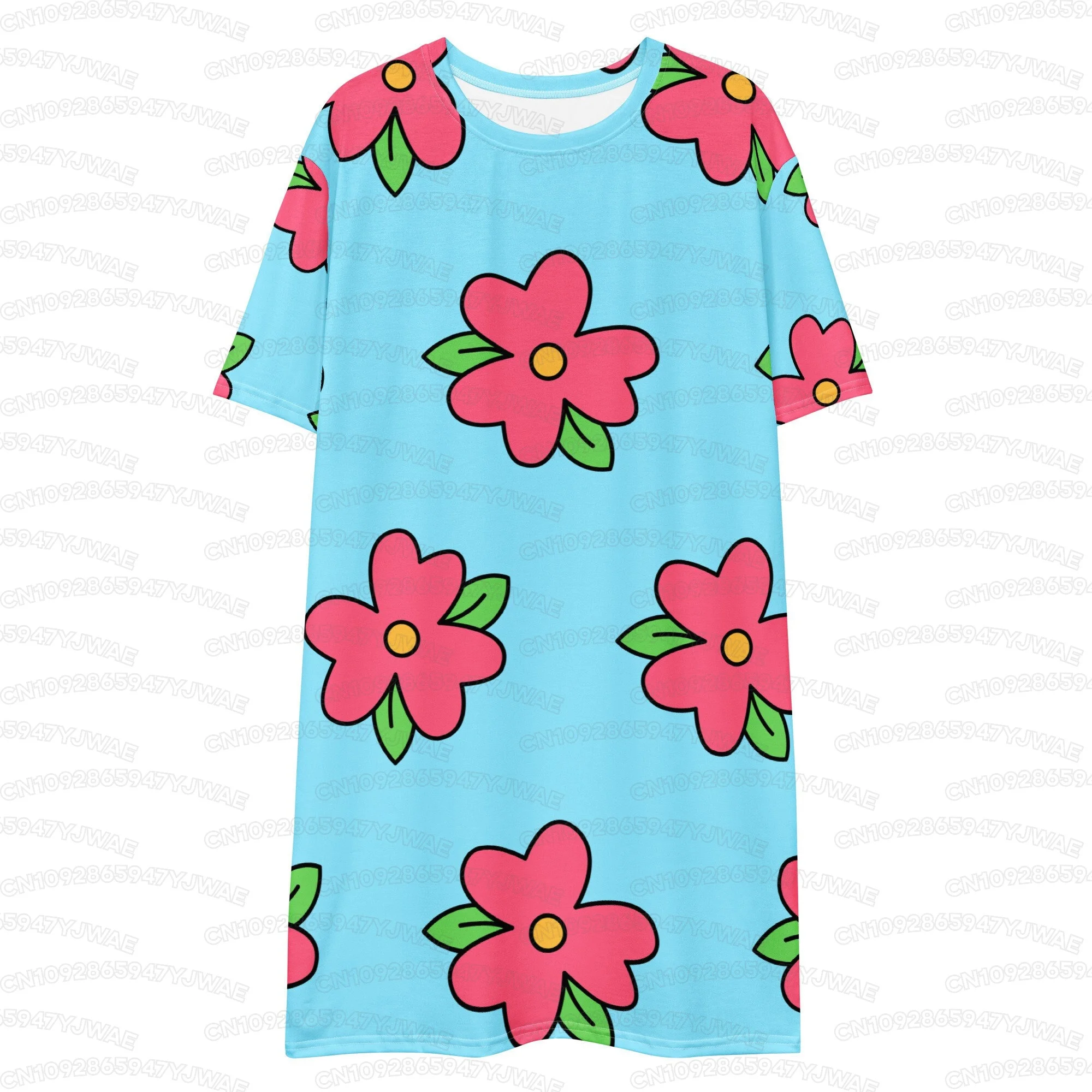 Summer Women's Homer simpson muumuu Dress Pink floral T-shirt dress Costume Short Sleeve Graphic Casual Dress