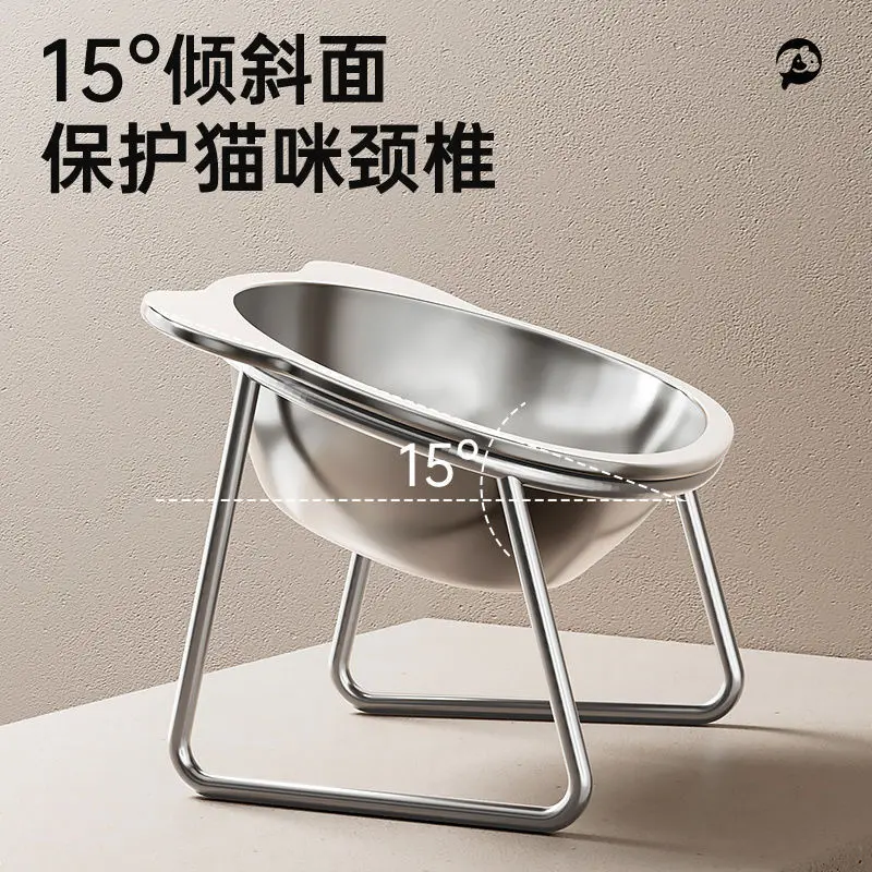 وعاء للقطط من الفولاذ المقاوم للصدأ، رف للحيوانات الأليفة برقبة عالية، مستلزمات تغذية الحيوانات الأليفة، وعاء طعام للقطط مقاوم للصدمات، كوب للشرب.