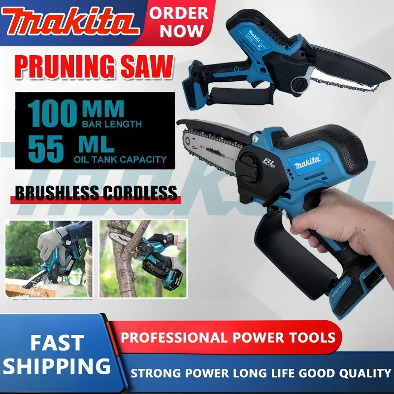 

Аккумуляторная цепная пила Makita 18В, бесщеточная, для обрезки, мини-электропила, садовый электроинструмент