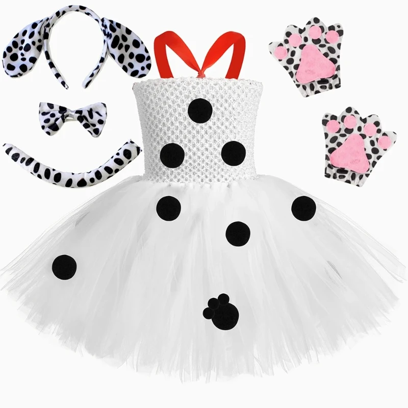 طفل الفتيات الدلماسية الكلب زي البولكا نقطة رصدت جرو توتو فستان 101 الدلماسية زي للأطفال فستان حفلة الهالوين #2