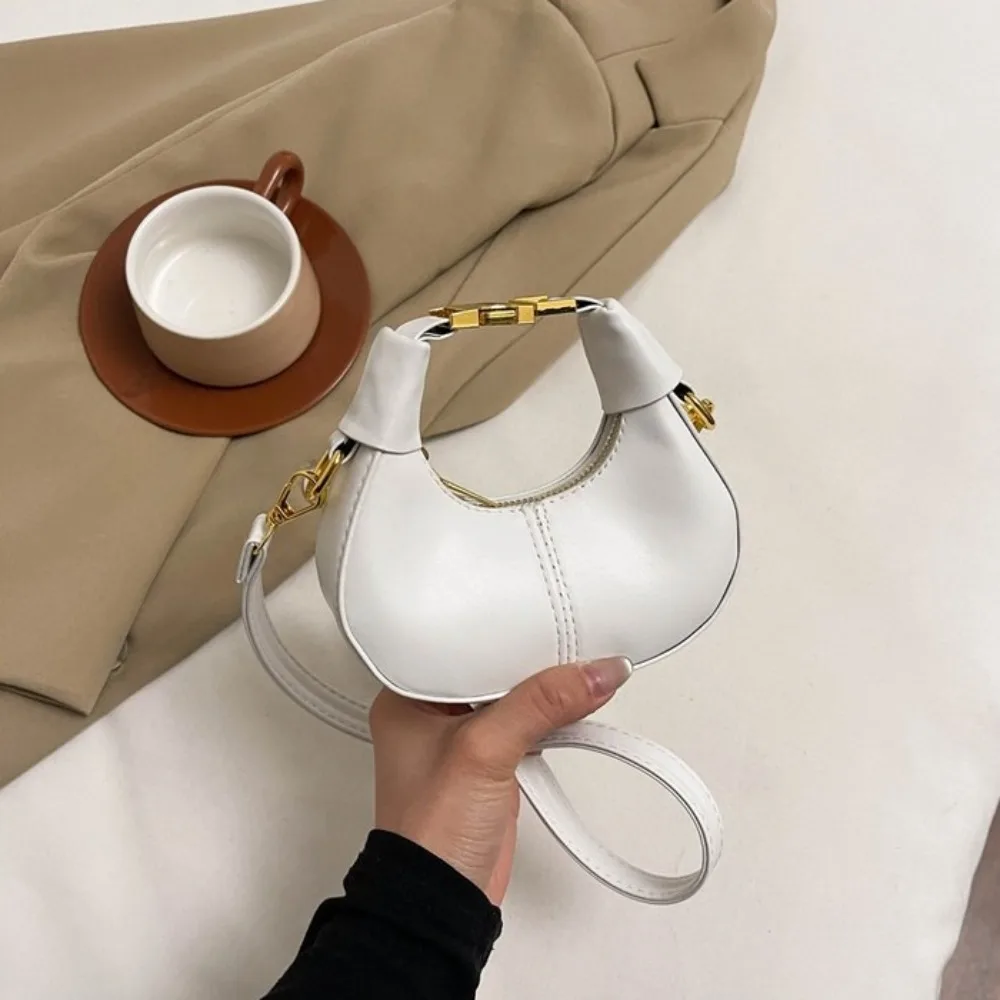 أنيقة Y2K بو الجلود حقيبة يد بلون الحد الأدنى نمط حقيبة كروسبودي كتف واحد نصف القمر الهلال حقيبة السيدات