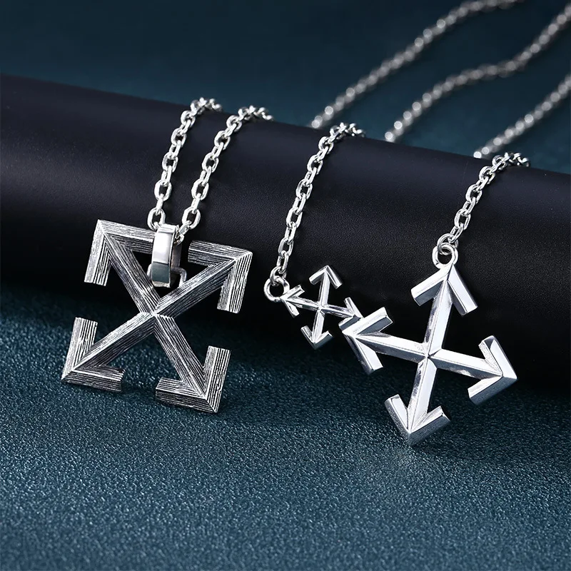 

Wholesale s925 sterling silver necklace pendant cross arrow silver pendant men's and women's personalized trendyy retro jewelry