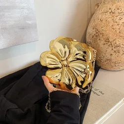 Flower Shape Handbag Women's Evening Clutch Gold Chain Bag Elegant Shoulder Bag Chic Silver Coin Wallet 2024 Trend Luxury Design