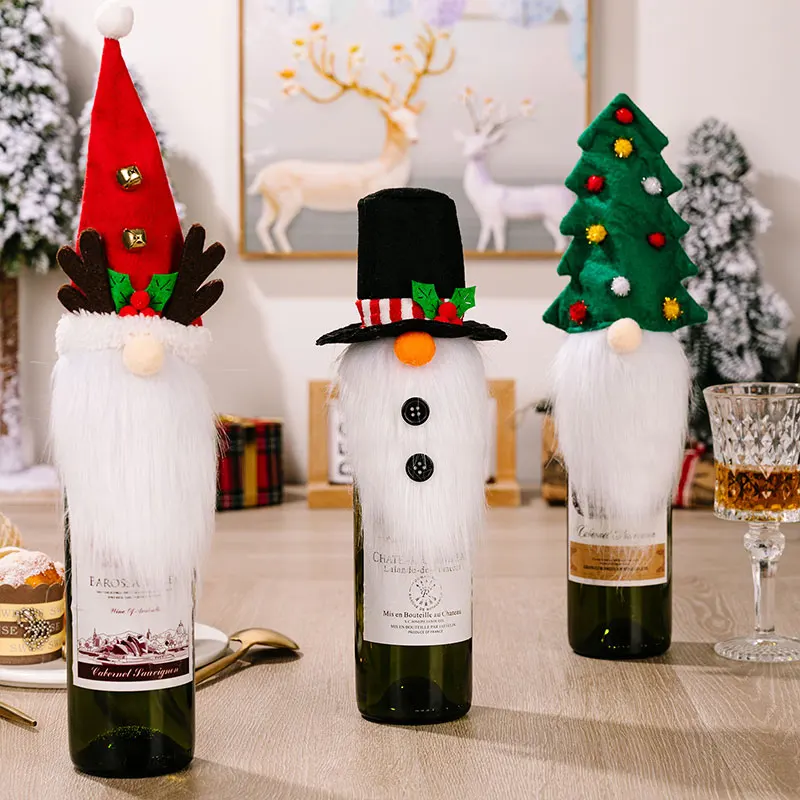 

Christmas Decoration Xmas Tree Wine Bottle Cover Set Christmas Antlers Top Hat Dwarf Christmas Decoration Atmosphere Decor