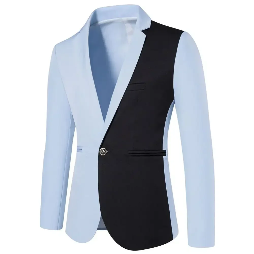 

High Quality Men Fashion Blazer Stitching Color Business Slim Fit Suit Coat Long Sleeve Casual Formal Suit Jacket