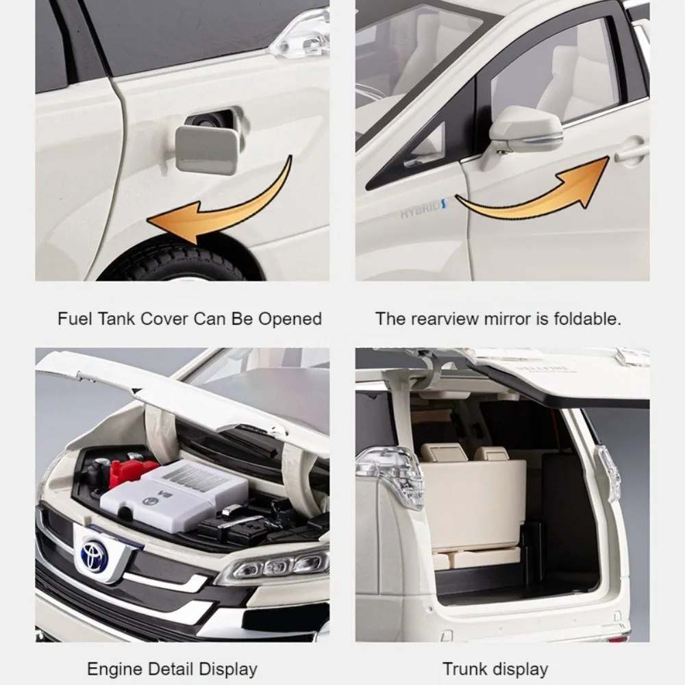 1:18 Toyota Vellfire Cars Models Alloy Diecast Toys 6 Doors Opened Miniature Vehicles Wheel Pull Back MPV Kids' Perfect Presents