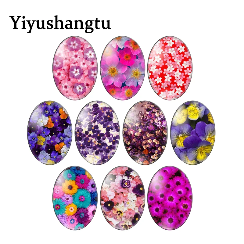 Beautiful Blend colored flower clusters 13x18mm/18x25mm/30x40mm Oval photo glass cabochon flat back Making findings