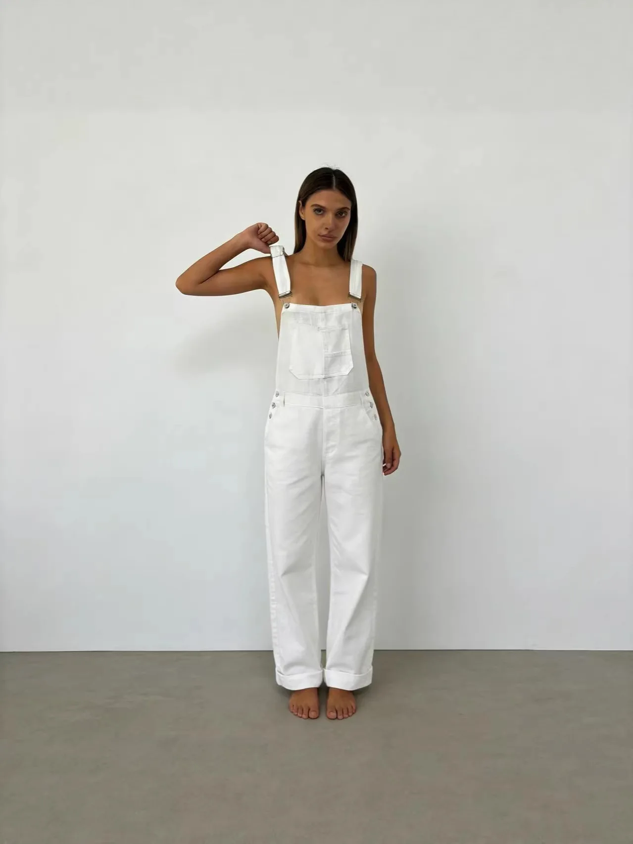 Women Square Neck Adjustable Strap Jumpsuit Loose Straight Leg Casual Ladies Overalls