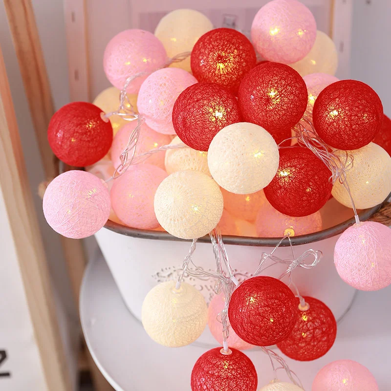 10/20LED Cotton Balls String Christmas Fairy Lights Novelty Lamp Chain for Home Outdoor Garland Wedding Party Decoration