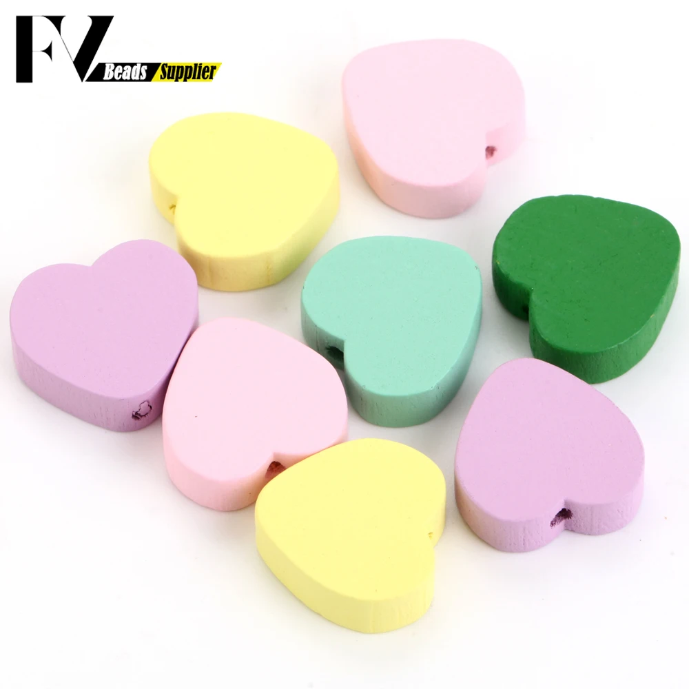 Natural Wooden Beads 17mm Colorful Heart Shape Loose Spacer Wood Beads For Jewelry Making DIY Bracelet Crafts Accessories 30pcs