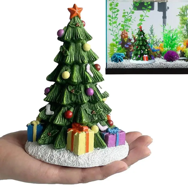 Christmas Aquarium Decoration Mini Cute Xmas Tree Present Box Miniature Statue Christmas Party Fish Tank Ornaments