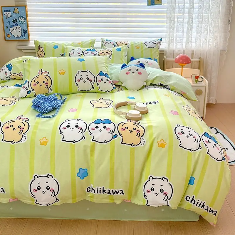 

Chiikawa Bedding Set Kawaii Cartoon Hachiware Usagi Cotton Soft Breathable Bed with Pillowcases for Bedroom Gift for Girls