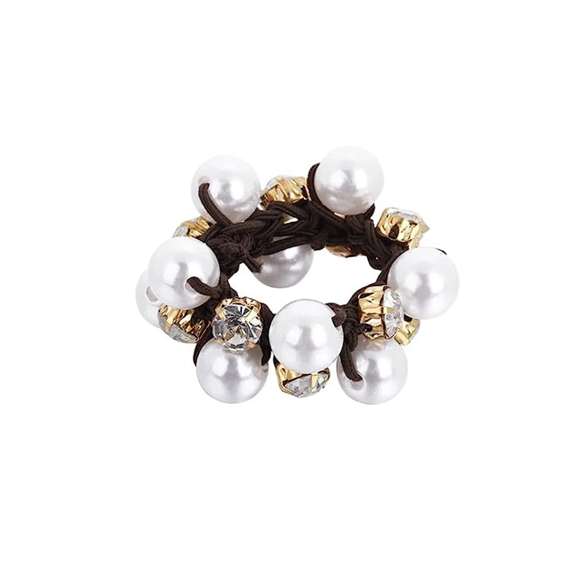 3pcs Paux Pearl Brimmed Hair Tie Glitter Rhinestone Decor Hair Rope Retro Style Scrunchies For Women