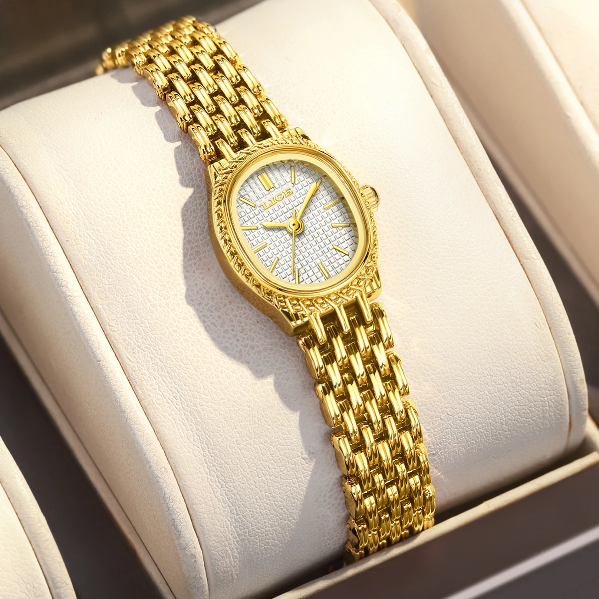 ساعات LIGE النسائية من أفضل العلامات التجارية الفاخرة ساعات المعصم للسيدات موضة الذهب سوار من الفولاذ المقاوم للصدأ ساعة نسائية أنيقة على مدار الساعة