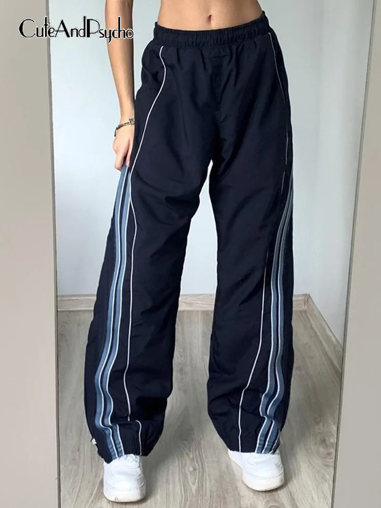 

Cuteandpsycho Striped Print Streetwear Joggers Parachute Cargos Casual Loose Y2K Baggy Sweatpants Harajuku Chic Fashion Pants