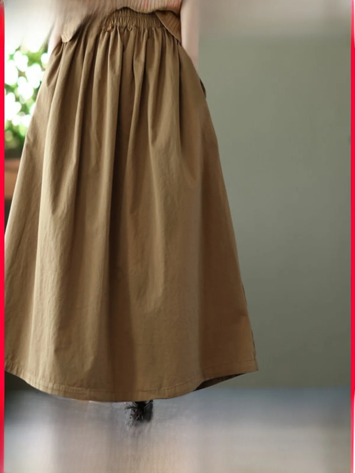 

Spring Summer New Cotton Elastic Waist Loose Casual Artistic A-Line Half Skirt Vintage Fashion Sense High Waist Long Skirt