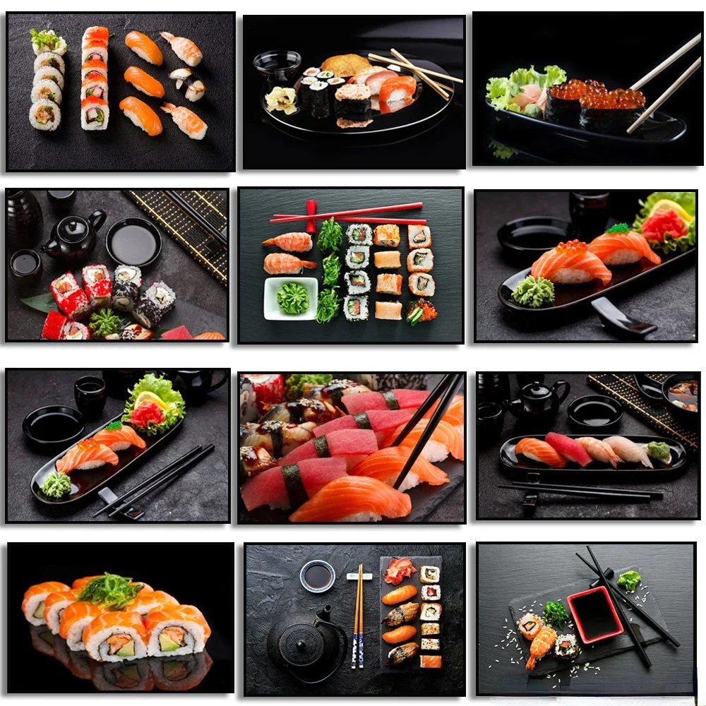 Cuadro de pintura en lienzo, comida japonesa, rollo de Sushi, salmón, Caviar, carteles, restaurante moderno, comedor, cocina, decoración del hogar