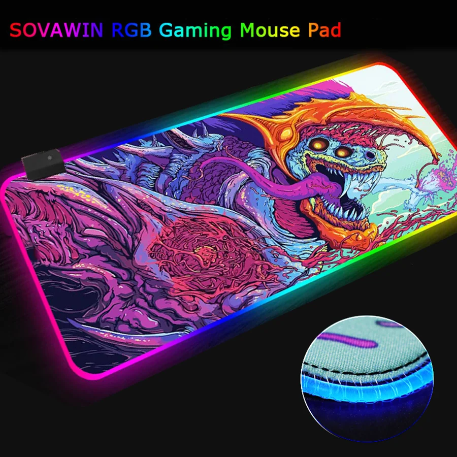 

80x30cm RGB Illuminated Rubber Mousepad - Water Washable Multi-Color Cool Lighting Mouse Pad