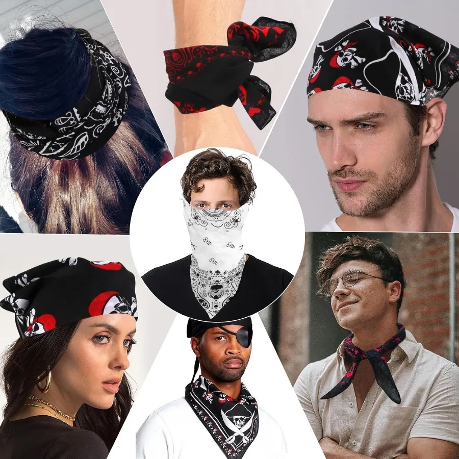 100 قطن باندانا قرصان للرجال - منديل بتصميم جمجمة لحفلات القراصنة وعصابة رأس رياضية للمغامرة الخارجية كاجوال