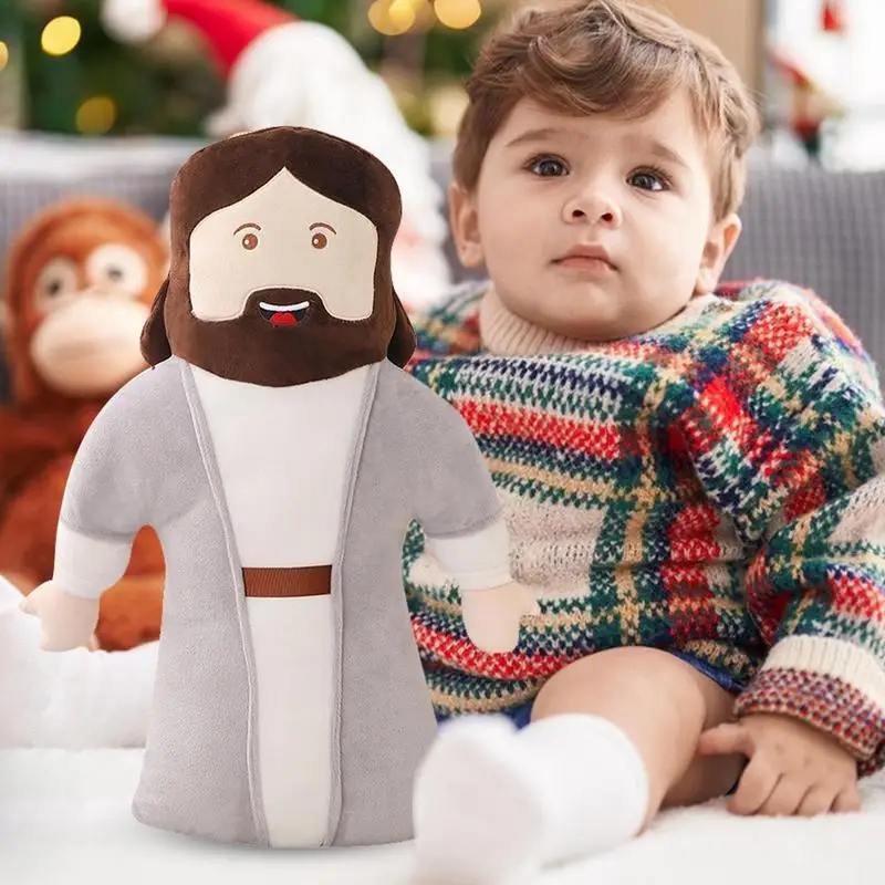 Jesus Plush Toy Virgin Mary Soft Doll Traveler Crutch Style Donkey Stuffed Christ Religious Savior with Smile Believer Kids Gift