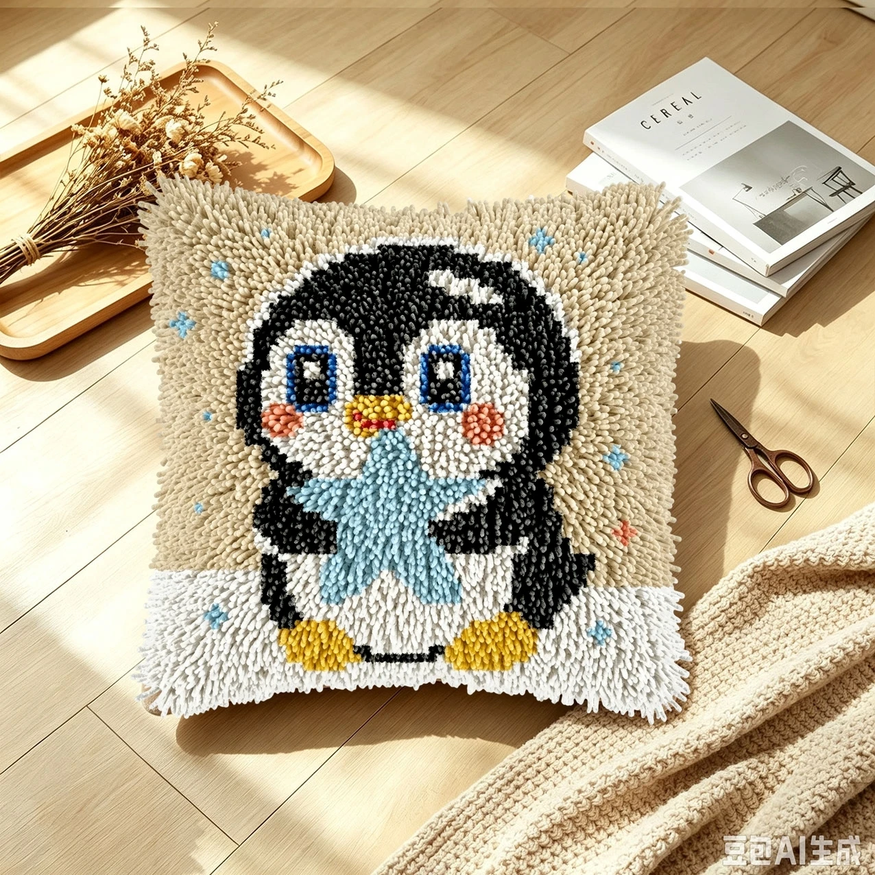 1 Set Stern-Pinguin-Knoten-Kissen-Set mit Häkelnadeln, Kissenbezug-Set für Handarbeiten, Häkelnadel-Sets, DIY, anfängerfreundlich, zum Sticken – Detail 2
