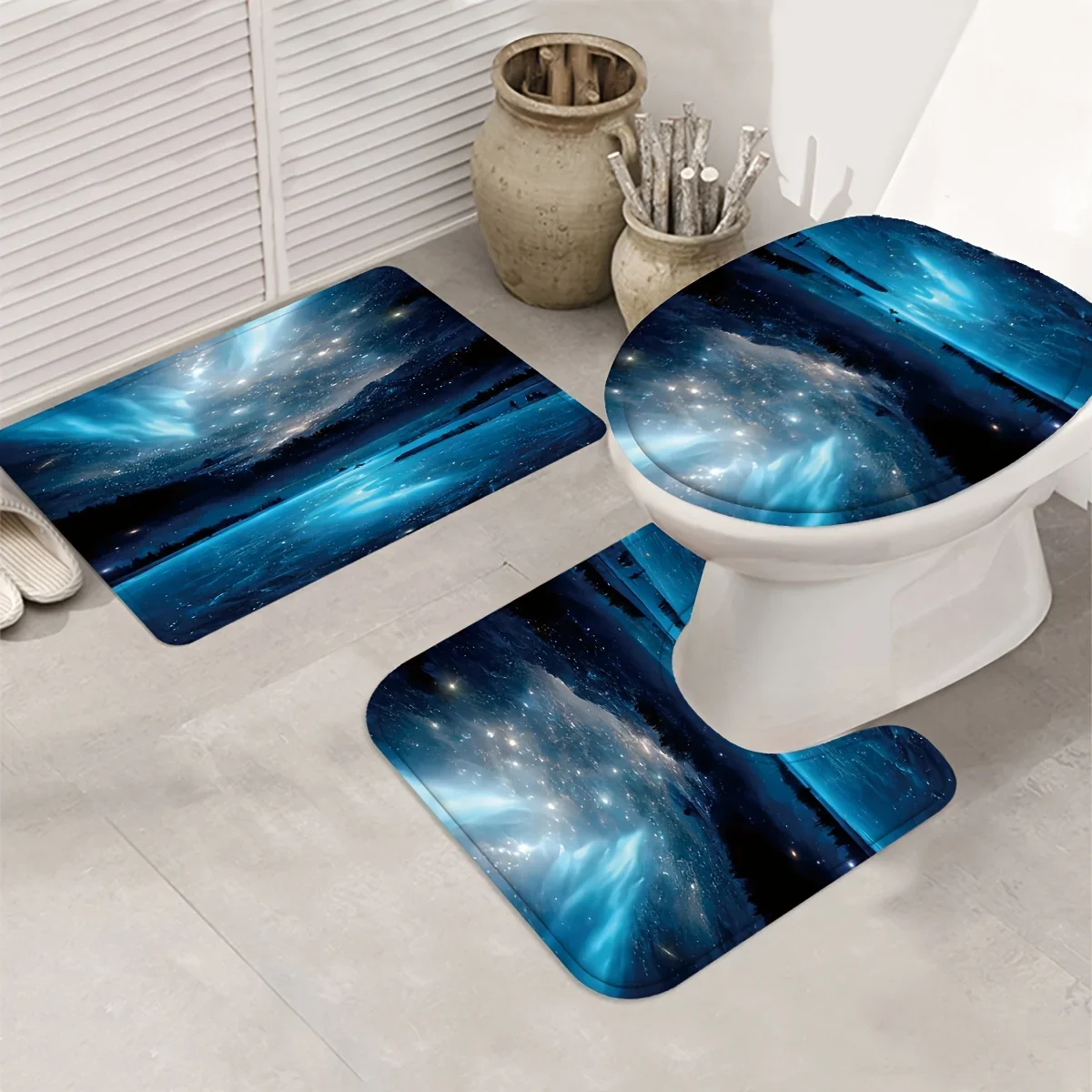 4pcs set of digital print shower curtain decorations, exquisite housewarming gift modern home decoration, waterproof shower curt