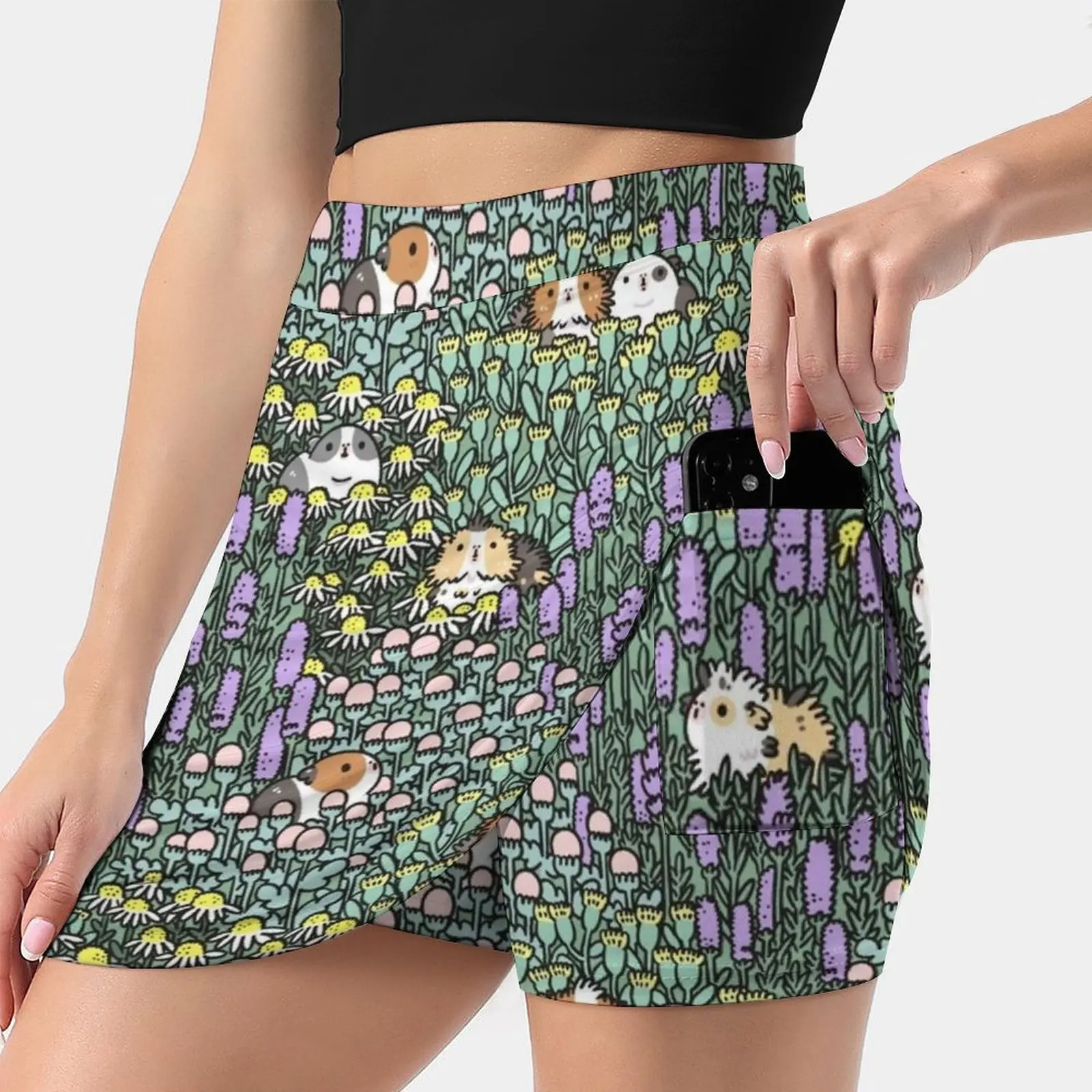 Guinea Pigs And Garden Herbs Pattern Women's skirt With Hide Pocket Tennis Skirt Golf Skirts Badminton Skirts Running skirts