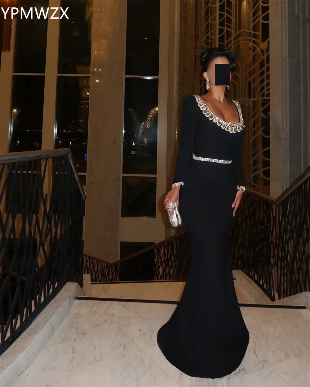 Maßgeschneidertes Abendkleid für Damen, formelles Abendkleid YPMWZX U-Ausschnitt, Meerjungfrau, bodenlange Röcke, Perlen, maßgeschneiderte Anlasskleider