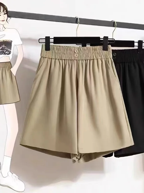 

Summer High Waist plus Size Women's Loose Wide Leg Pants Casual Slimming Shorts Versatile Polyester Fiber Student Fashion