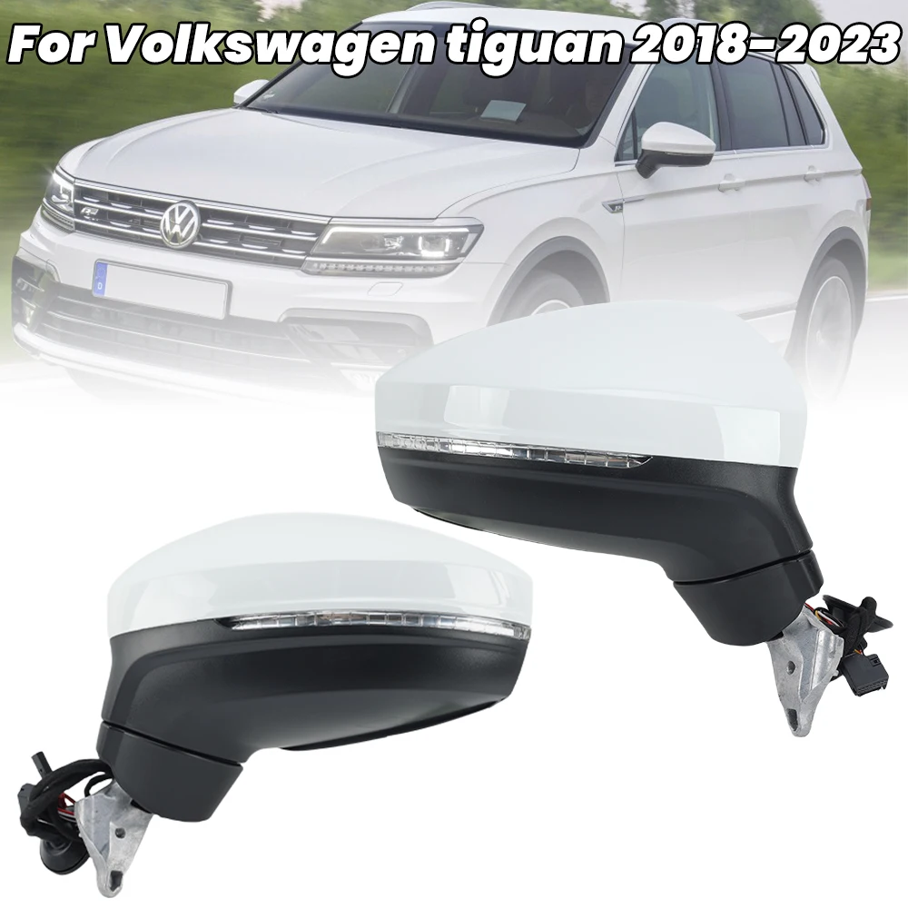 8 Pins Side Door Mirror Assembly For Volkswagen Tiguan 2018-2023 White Dual Plug With Blind Spot Light Wing Mirror Accessories