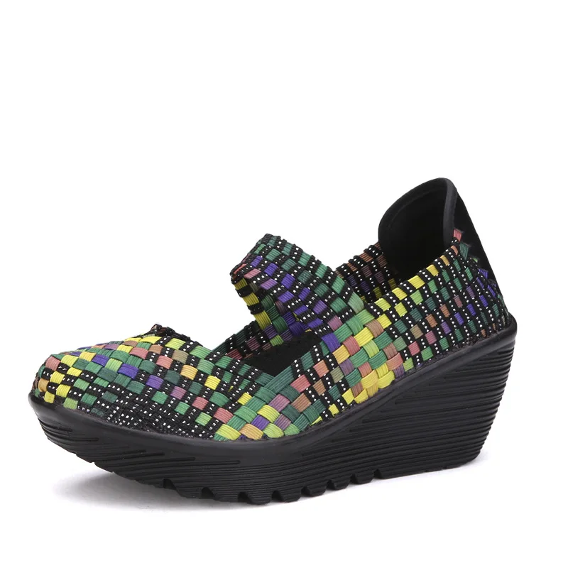 35-41 Women Vulcanized Shoes Spring Autumn Weave Sneakers Wedges Mesh Breathable Zapatos Female Thick-Soled Platform Footwear y5