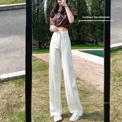 plus Size Women's High Waist Wide Leg Jeans Straight Cut Draping Sensation Floor Length Pants Spring Autumn Korean Style Trendy